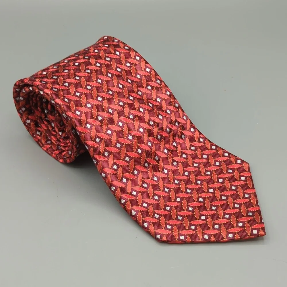 Ermenegildo Zegna 100% Silk Tie Burgundy Red Geometric Made in Italy 60